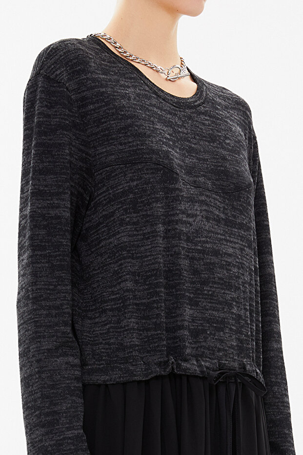 Siyah Örme midi elbise 92164 - 3