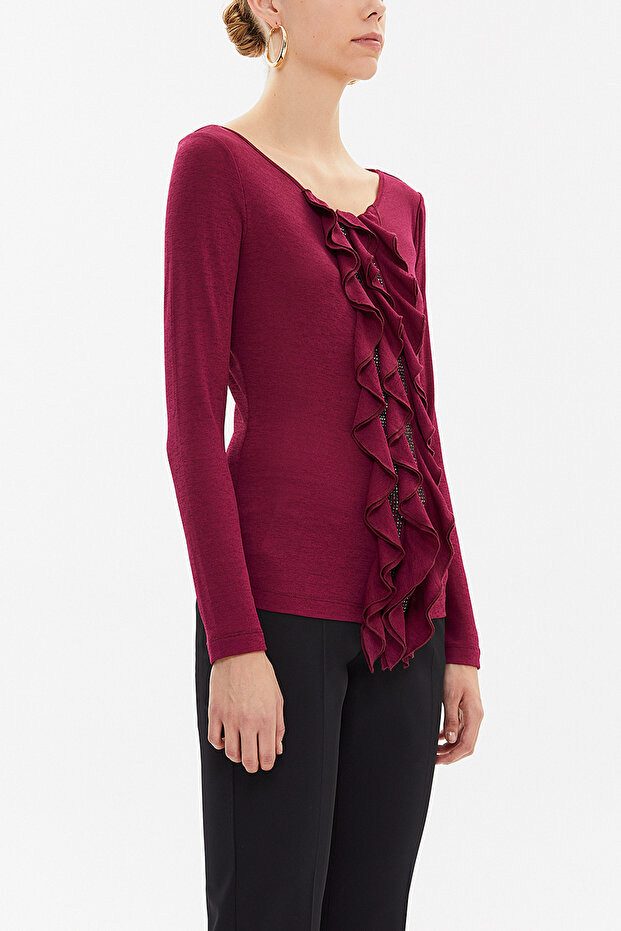 Fuşya Taş detaylı örme bluz 19080 - 3