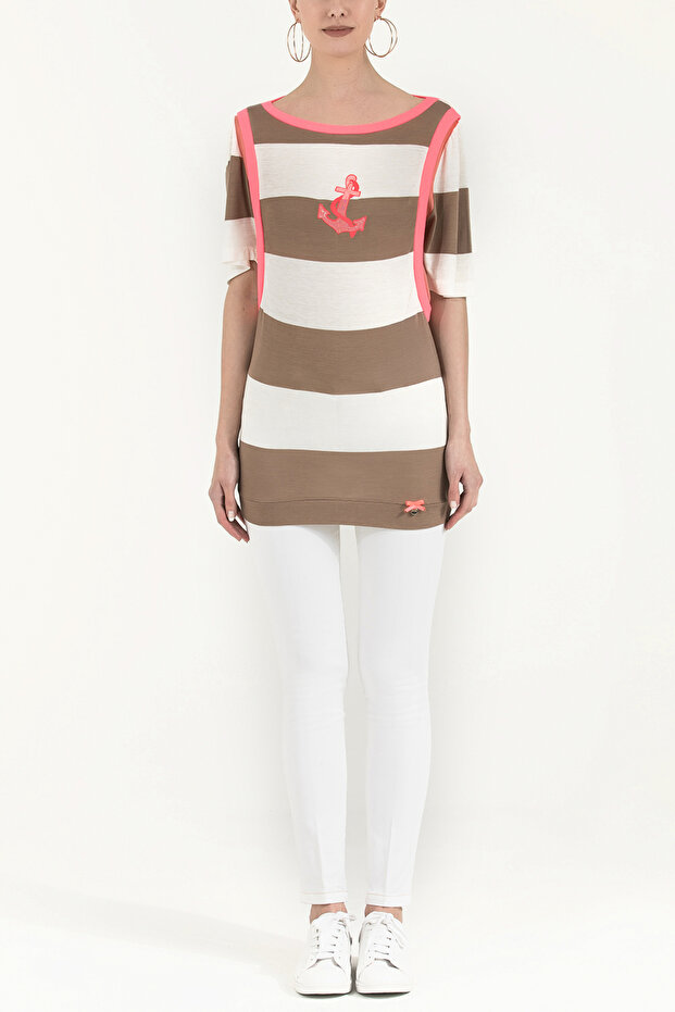 Bej İpek garnili örme bluz 18727 - 1