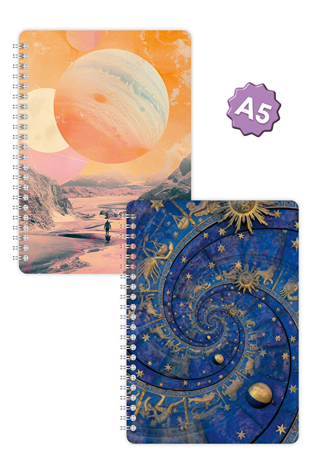 A5 Spiral Cardboard Cover Set of 2 Checkered Lesson Programmed Note School Notebook - Galaxy - 5