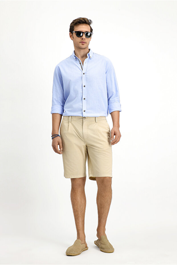 Regular Fit Pamuklu Pileli Bermuda Şort - 1