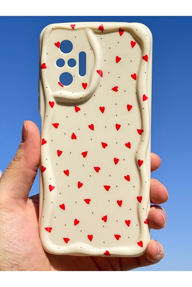 حافظة لهاتف Redmi Note 10 Pro مصنوعة من السيليكون مع حماية للكاميرا وحواف مموجة ونمط قلب أحمر - 7