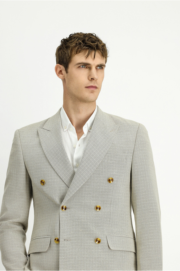 سترة مزدوجة الصدر منقوشة بقصة عادية - 3