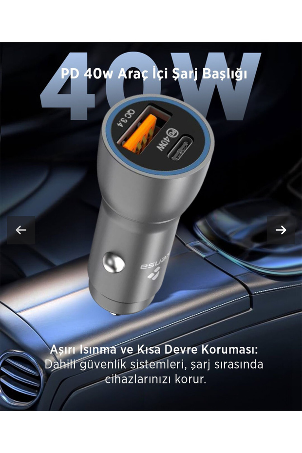 Type-c + Type-c Araç Çakmaklık 45w Pd Hızlı Şarj Soketi Araba Type-c Şarz İphone Samsung Xiaomi Uyum - 4