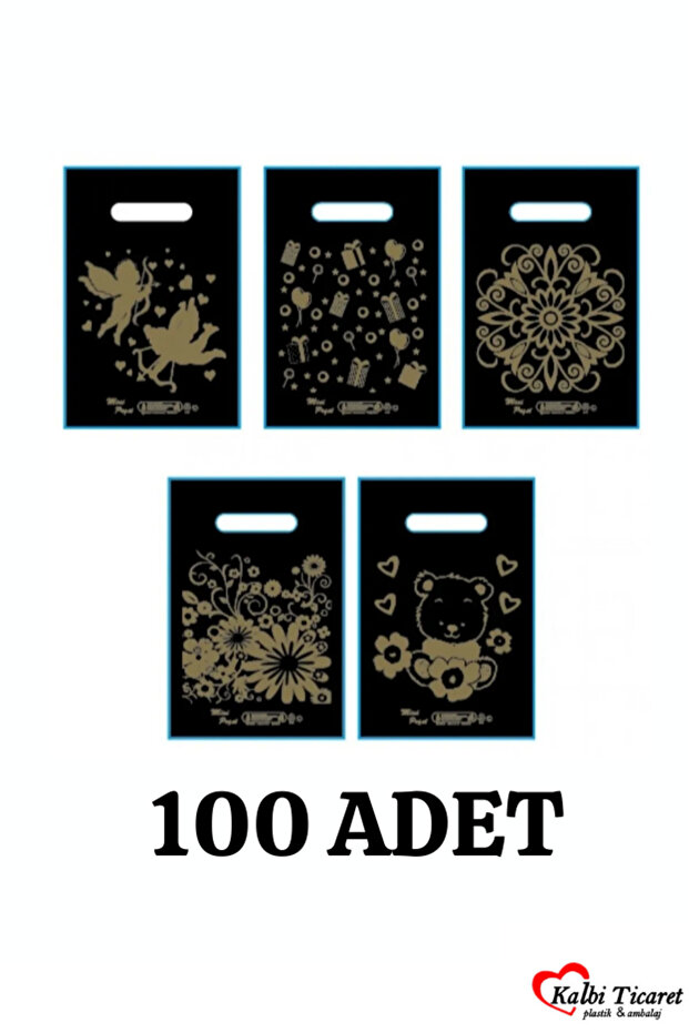 Siyah Poşet 100'lü No 0 Takviyeli Poşet 20x30 cm El Geçme Baskılı Poşet Blok Poşet - 1