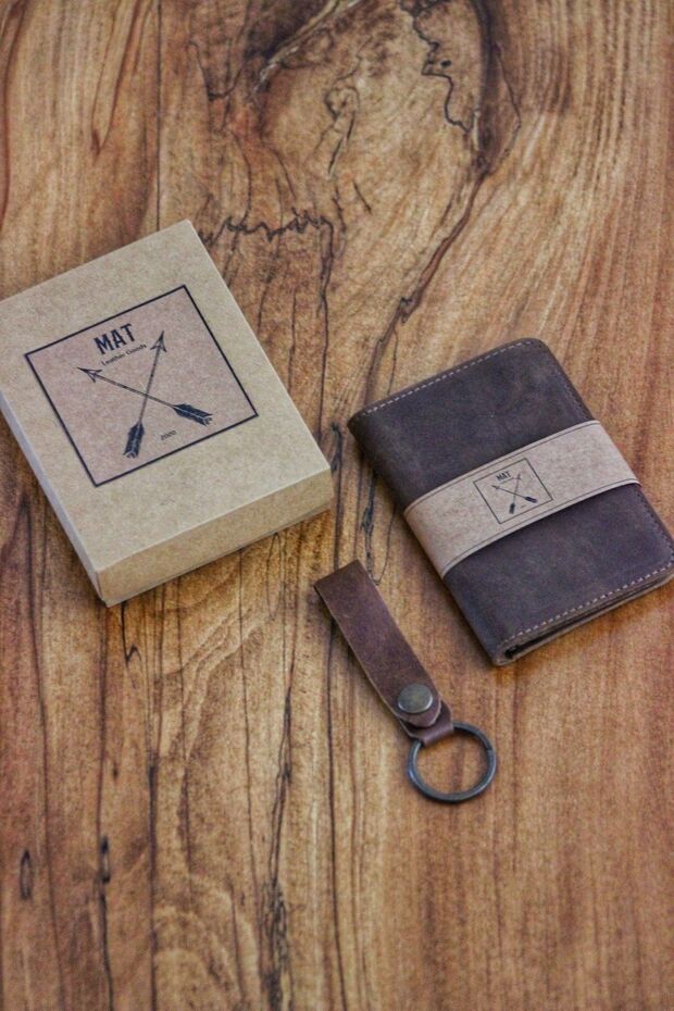 Genuine Leather Upright Card Holder / Chestnut / Keychain
