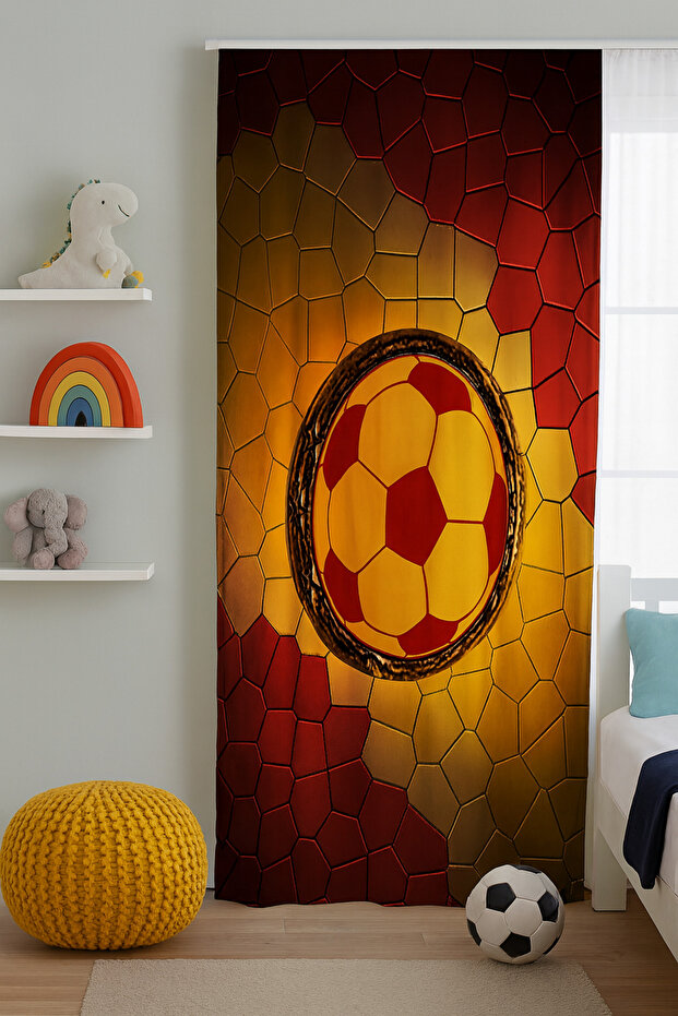 Yellow and Red Fan Double-Winged Children's Room Drapery Curtain
