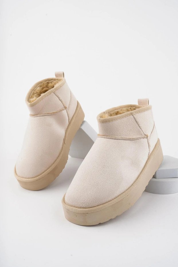 Women's Suede Fur Lined Thick Sole Ankle Short Women's Boots&Bootie Beige