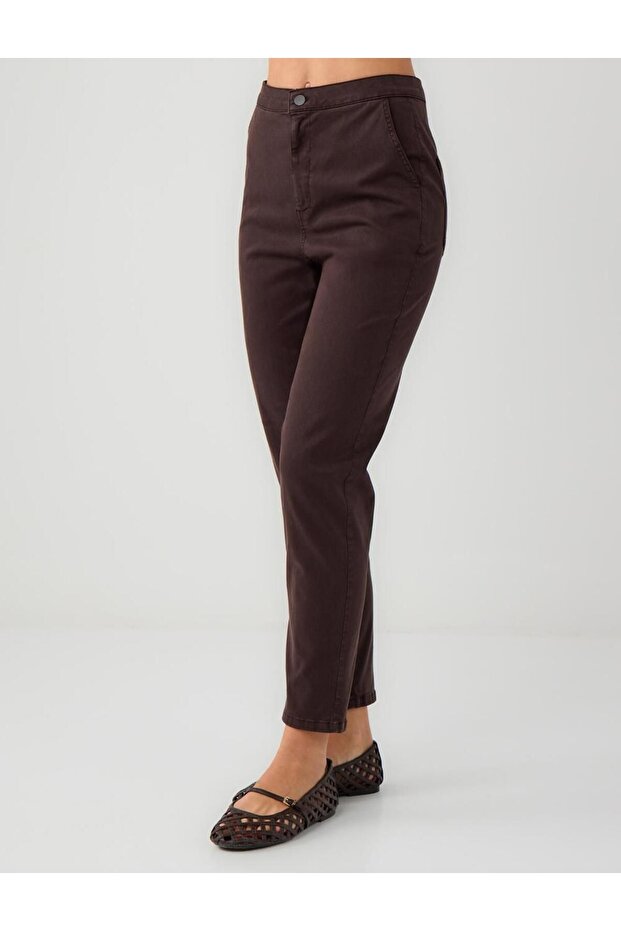 Acı Kahve Normal Bel Normal Paça Gabardin Pantolon - 4