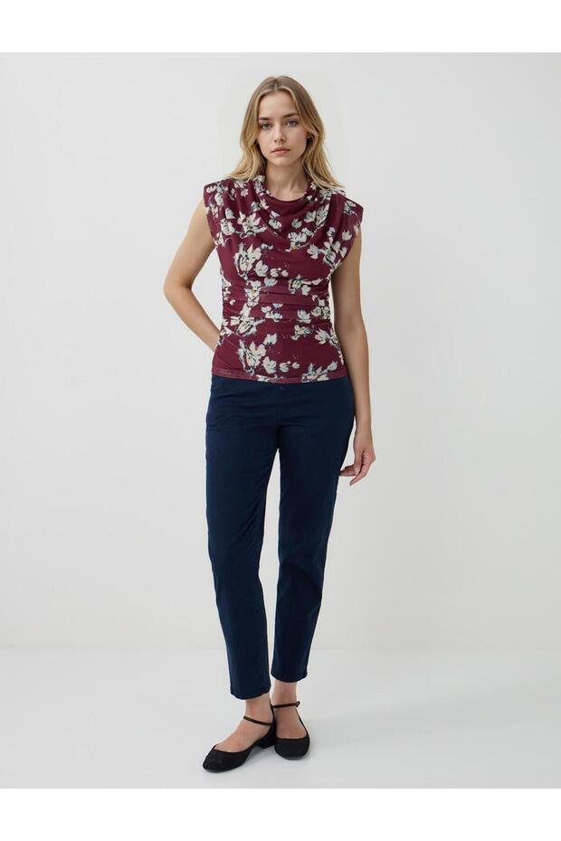 Bordo Dar Kesim Degaje Yaka Örme Bluz - 2