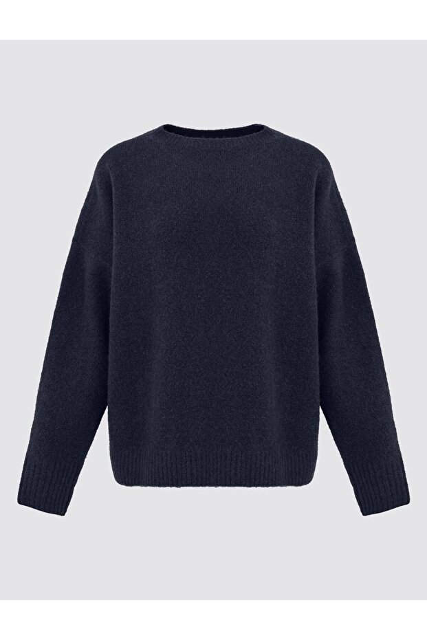 Lacivert Uzun Kollu Bisiklet Yaka Yün Karışımlı Triko Kazak - 6