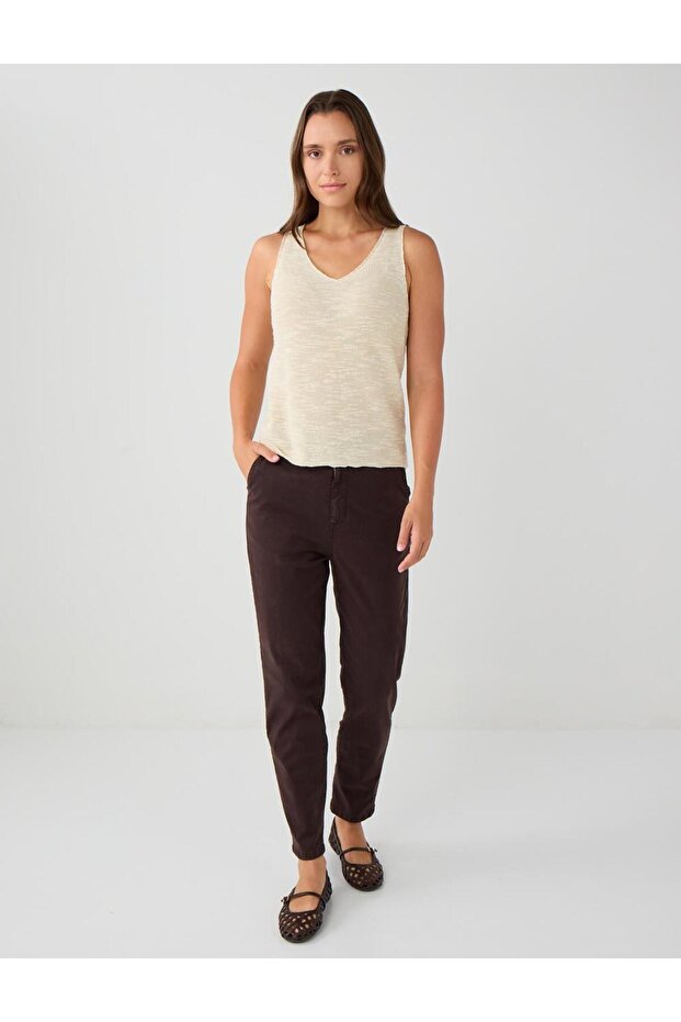 Bej V Yaka Kolsuz Triko Atlet - 2