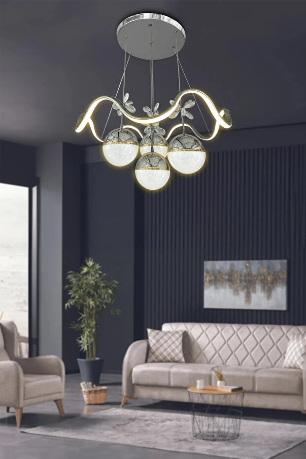 Zikzak 4 Toplu Modern Sarkıt Led Avize - 3 Renk Kumandasız Krom - 2