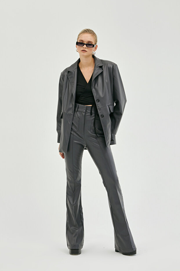 Astrit Deri Blazer Ceket - 5