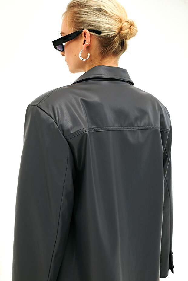 Astrit Deri Blazer Ceket - 6