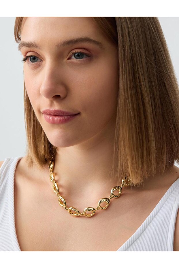 Altın Rengi Ayarlanabilir Çelik Zincir Kolye - 1