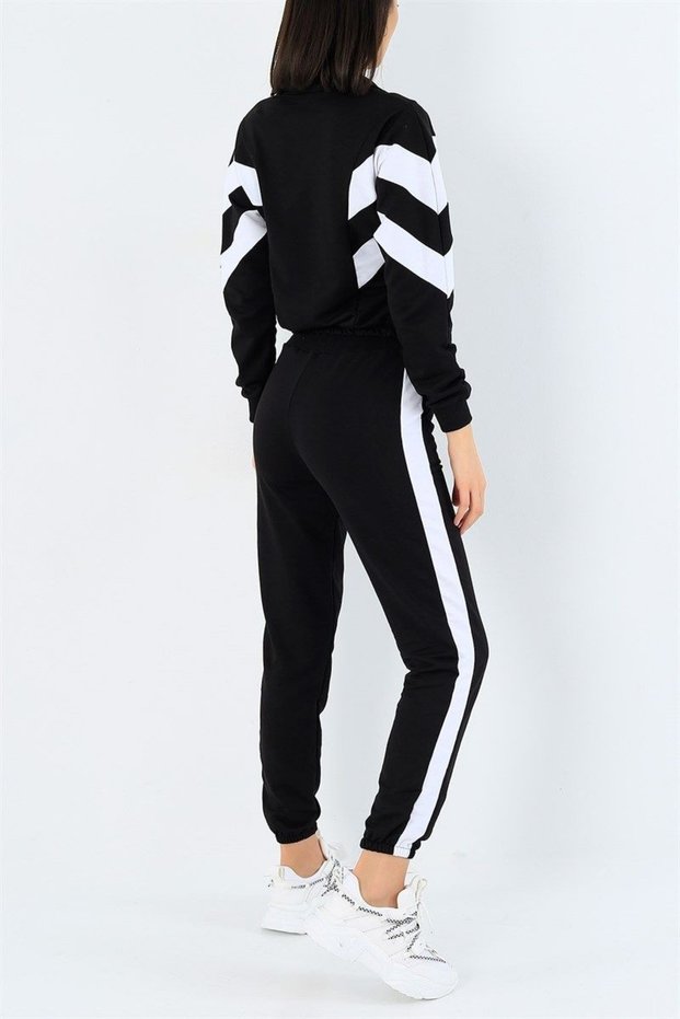 Women's White Striped Tracksuit Bottoms with 2-Thread Elastic Cuffs