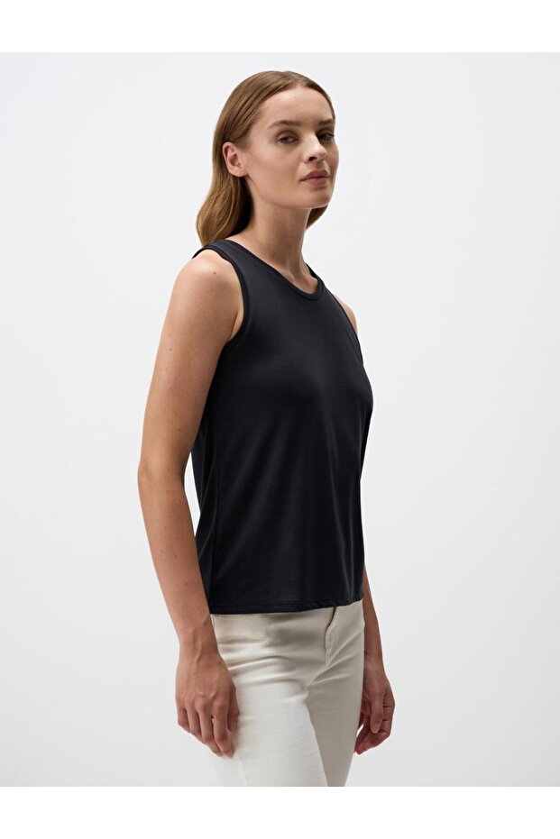 Siyah Kolsuz U Yaka Basic Örme Atlet - 4