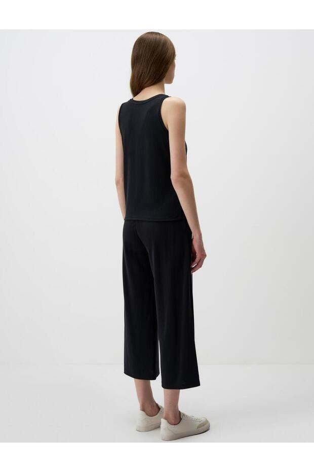 Siyah U Yaka Kolsuz Basic Örme Atlet - 6