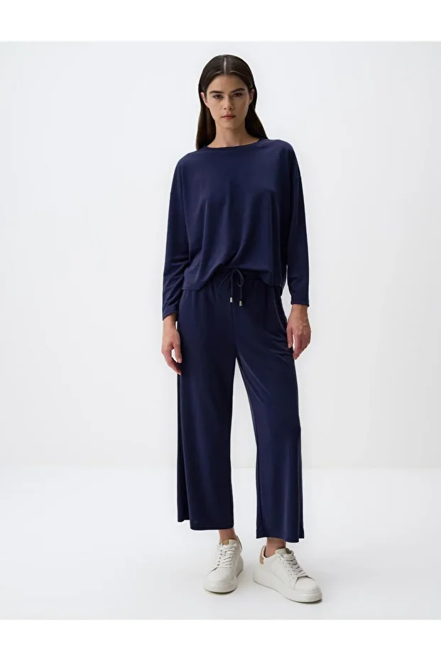 Lacivert Bol Paça Rahat Jogger Pantolon - 1