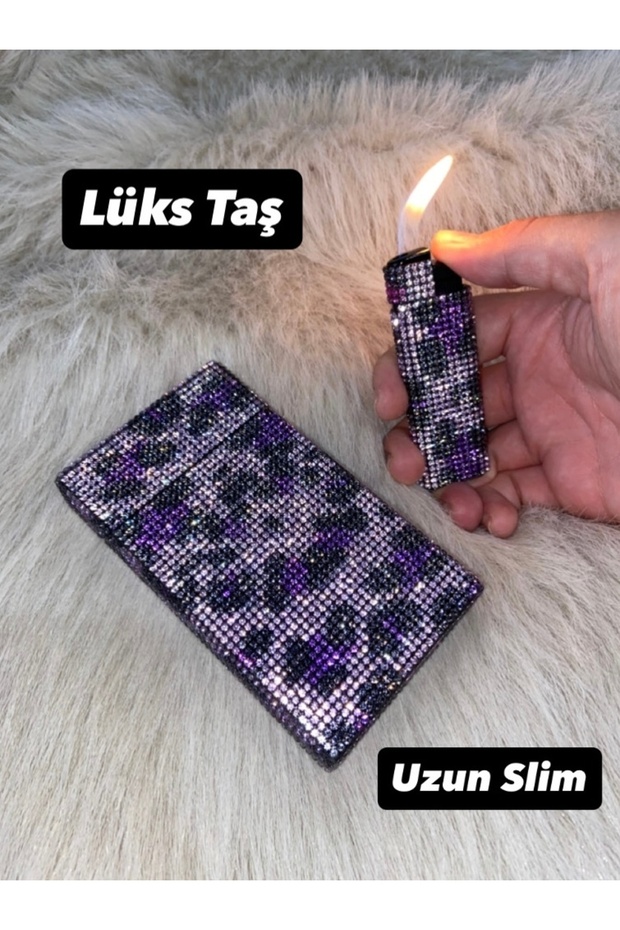 Taşlı Sigara Kutusu ve Çakmak (Uzun Slim) - 1