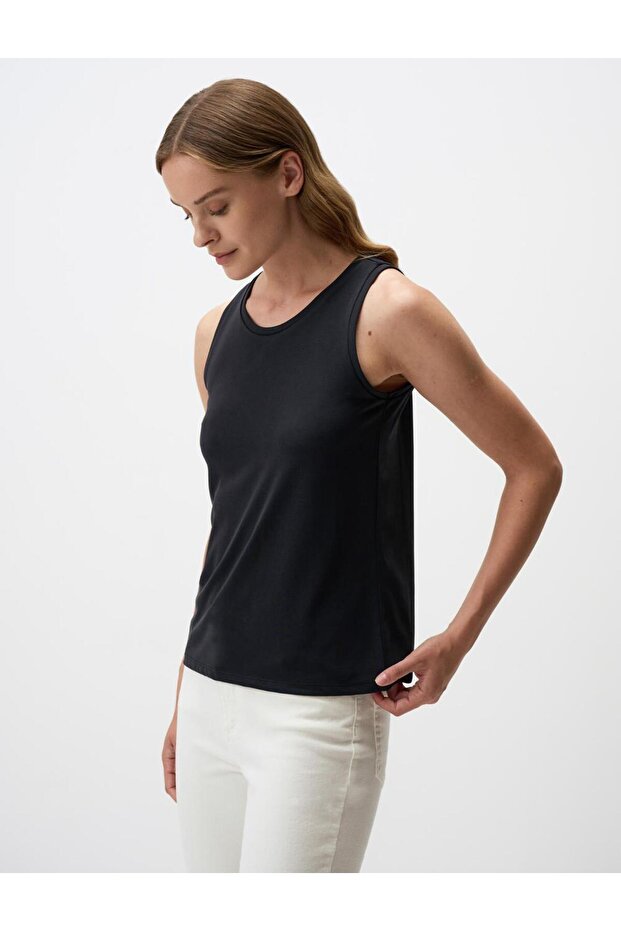 Siyah Kolsuz U Yaka Basic Örme Atlet - 1