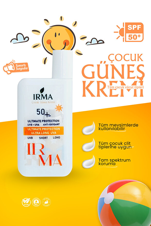 Children's Sunscreen Spf 50+ 50ml – Uva/Uvb Protection, with Antioxidant Content, for Sensitive Skin