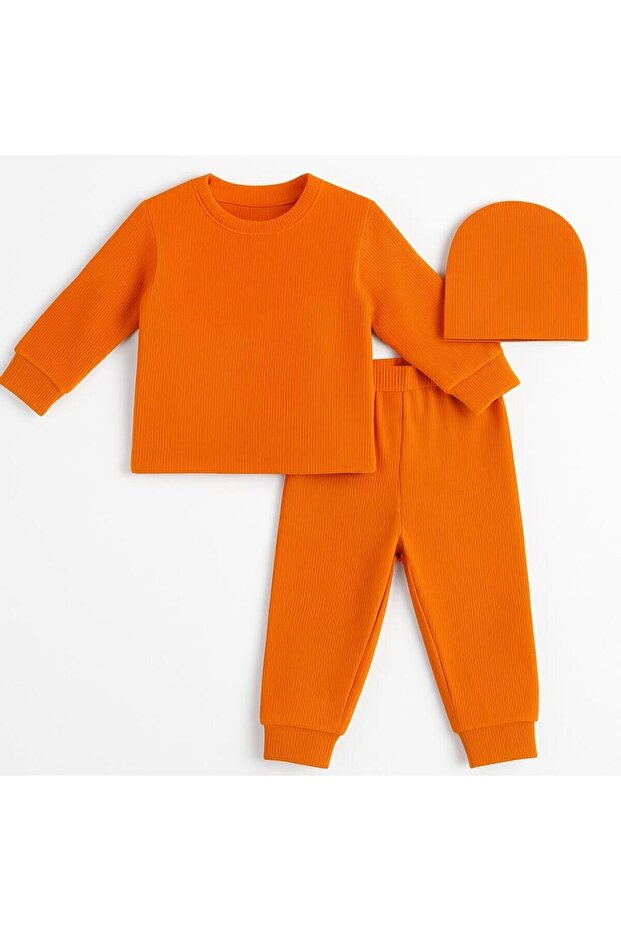Basic Orange Hat Ribbed Tracksuit Set - 2