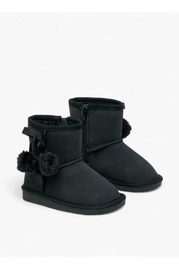 Pom Pom Accent Ankle Boots with Zip Closure