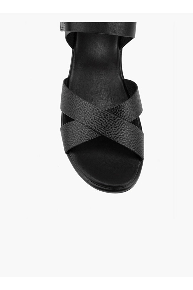 Cross Strap Solid Sandals with Hook and Loop Closure - 4