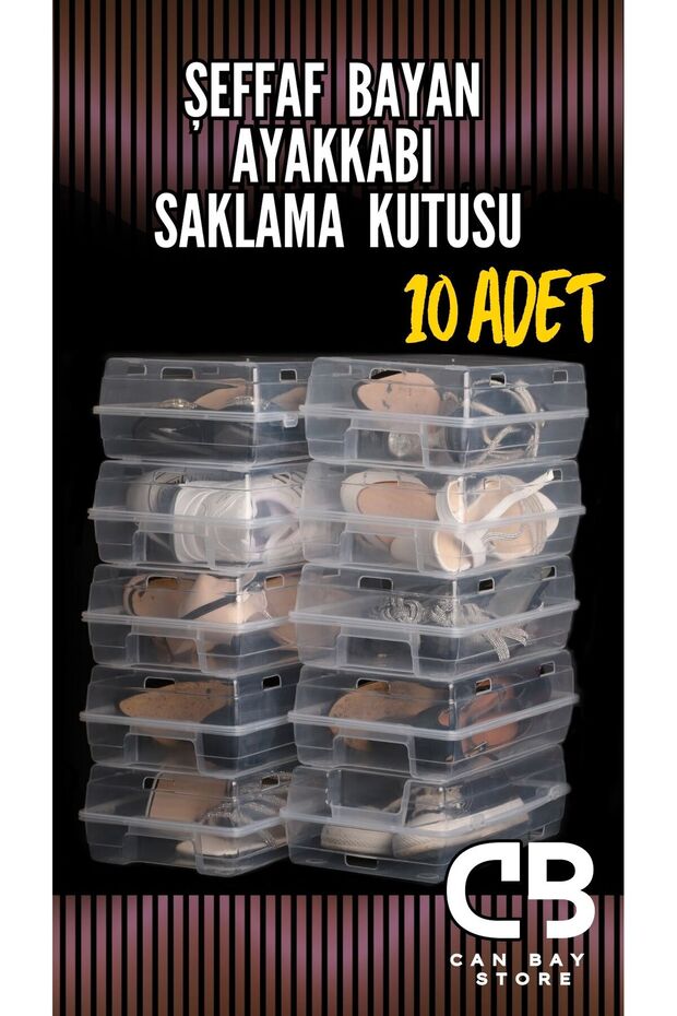 10 Adet Kadın Ayakkabı Kutusu Şeffaf Ayakkabı Saklama Kutusu - 1
