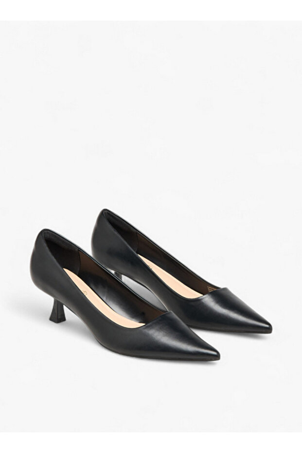 Solid Pointed Toe Shoes with Kitten Heels - 1