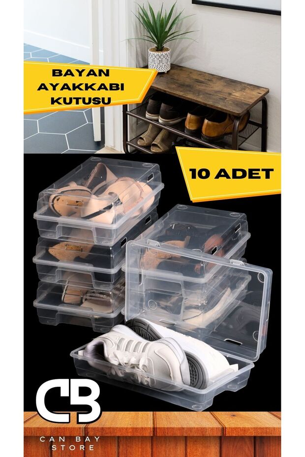 10 Adet Kadın Ayakkabı Kutusu Şeffaf Ayakkabı Saklama Kutusu - 2