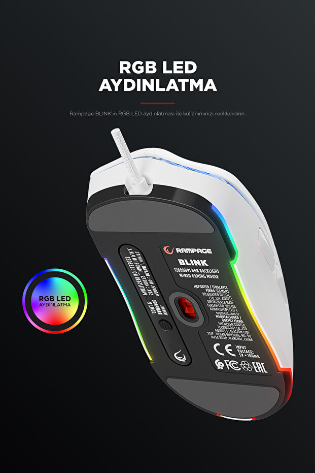 Blink Beyaz Rgb Makrolu 12800 Dpi E-spor Örgü Kablo Profesyonel Gaming Mouse Oyuncu Mouse - 4