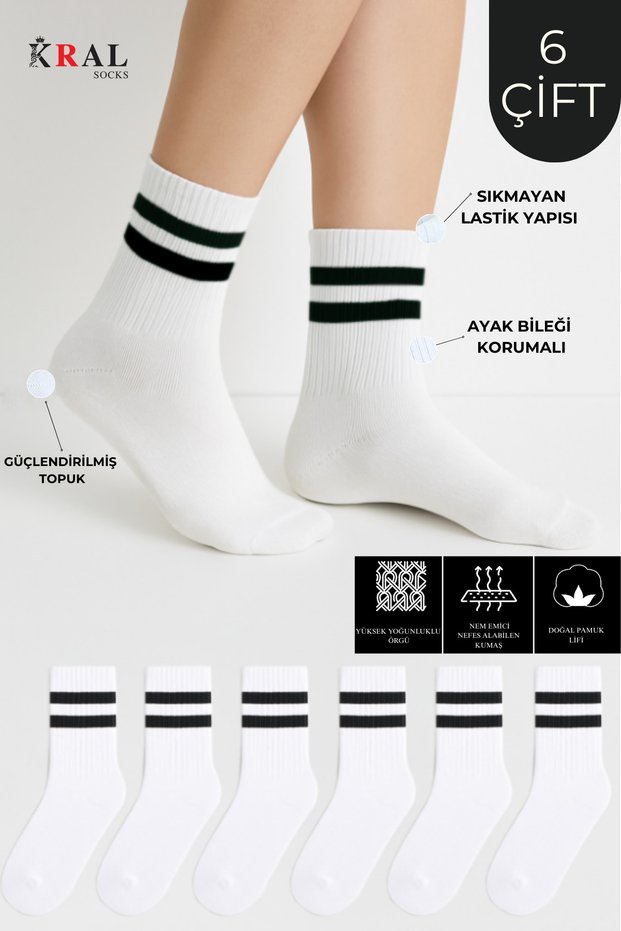 6 Pairs of Unisex Striped Cotton College Tennis Socks