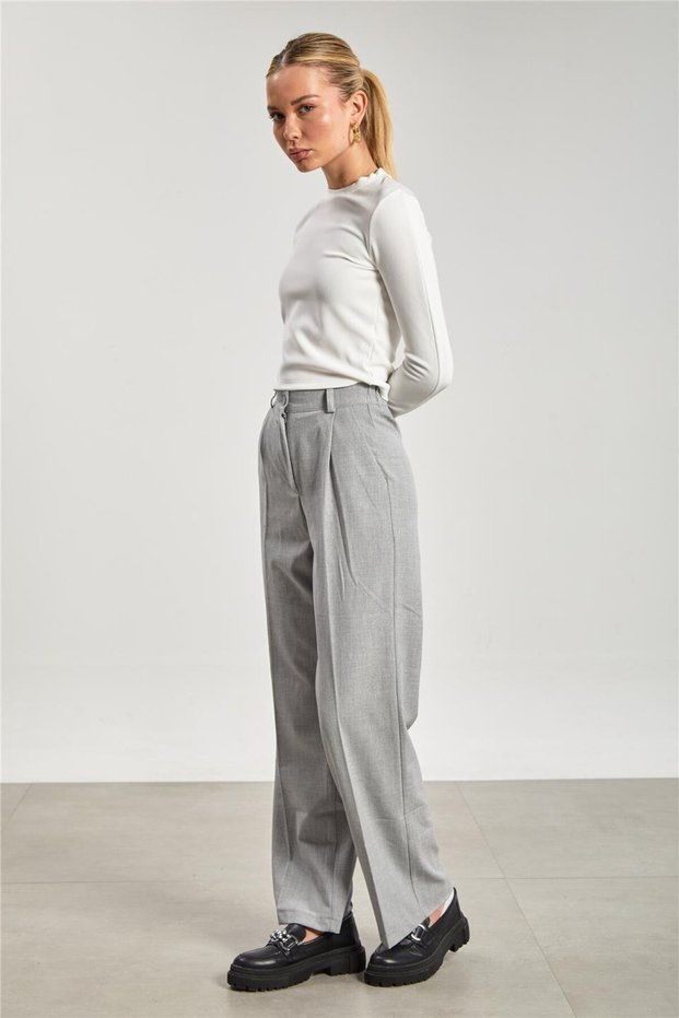 Women's Elastic Waist Palazzo Trousers - Light Gray