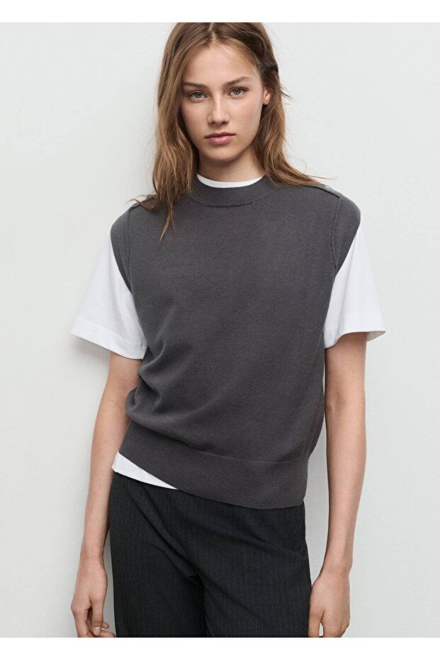 Dikiş detaylı triko yelek - 1