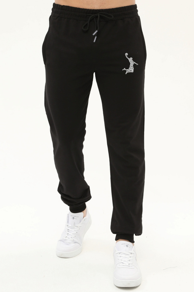 Men's Black Skinny Leg Sweatpants Cotton Combed Slim Fit Jogger