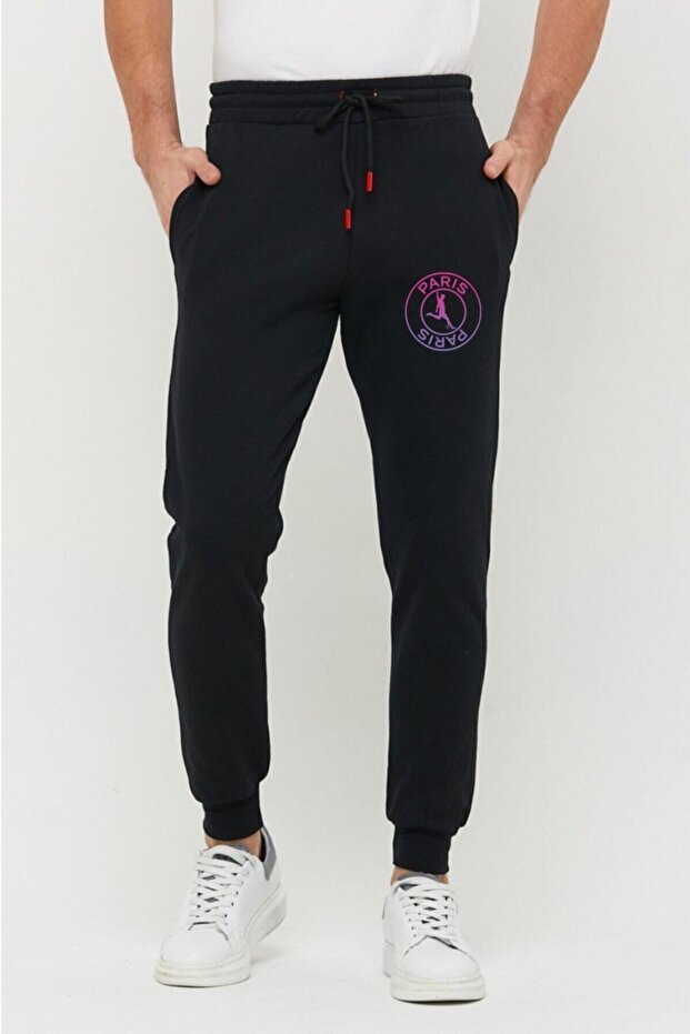 Men's Black Slim Fit Slim Fit Jogger Black Sweatpants Paris