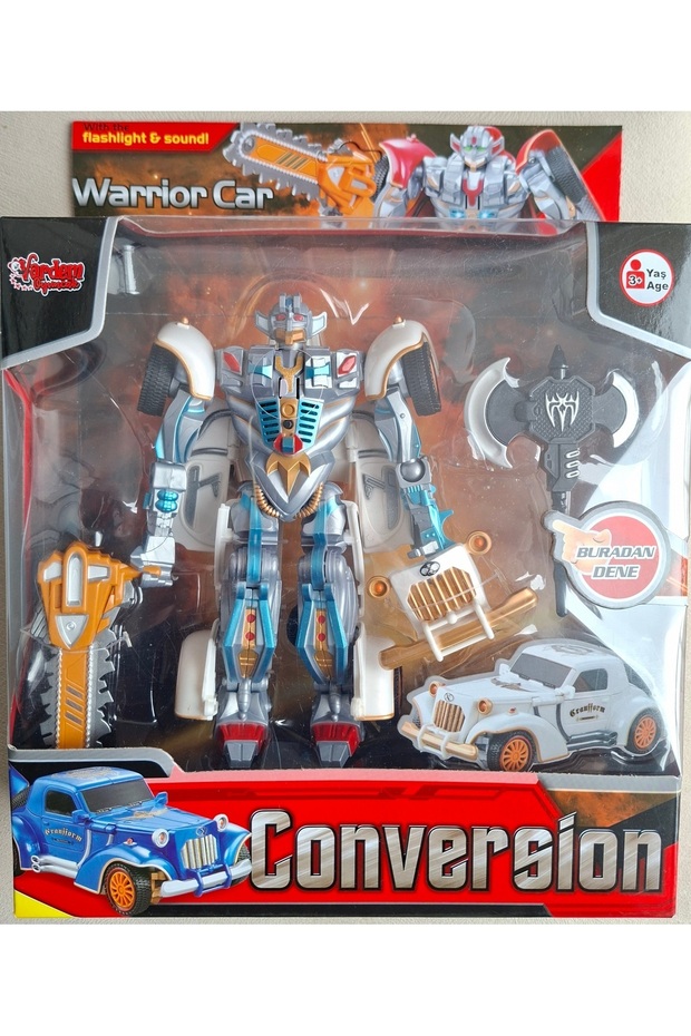 Oyuncak Transformers Tarzı Arabaya Dönüşen Sesli ve Işıklı Robot 19cm Dönüşüm Robot Oyuncak - 2