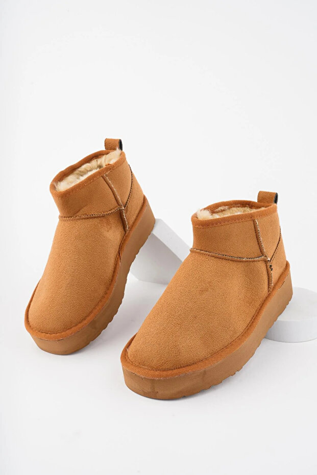 Women's Suede Fur Lined Thick Sole Ankle Short Women's Boots&Bootie Brown
