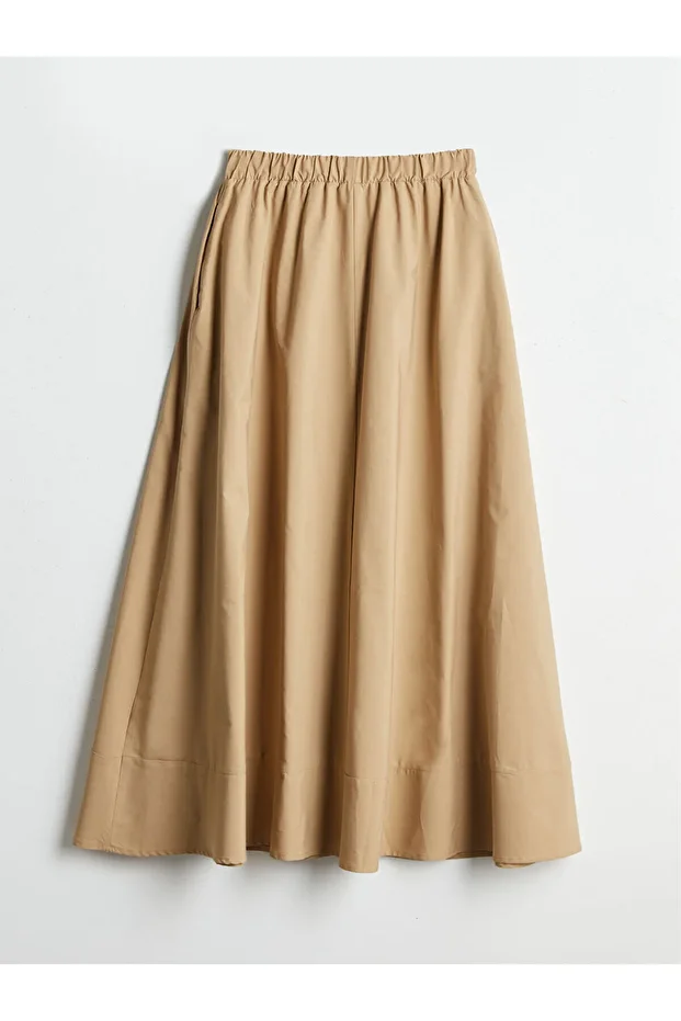 LCW Modest Beli Lastikli Poplin Kloş Etek - 6