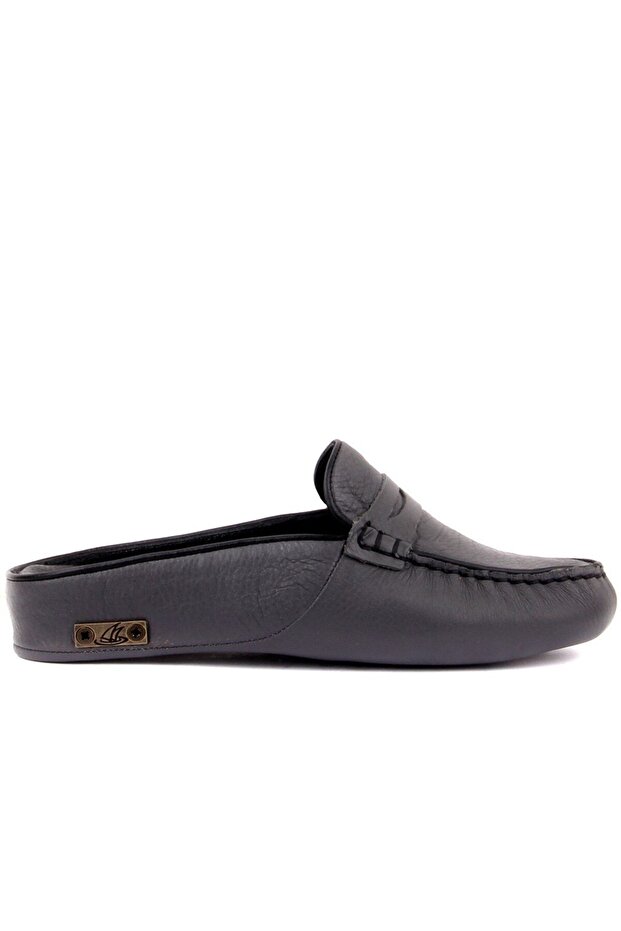 - Gray Leather Women's House Slippers 109-560-B