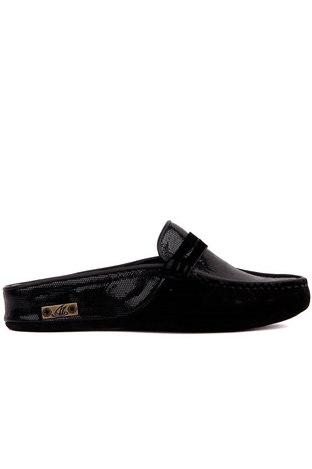 - Black Suede Leather Women's House Slippers 109-557-X
