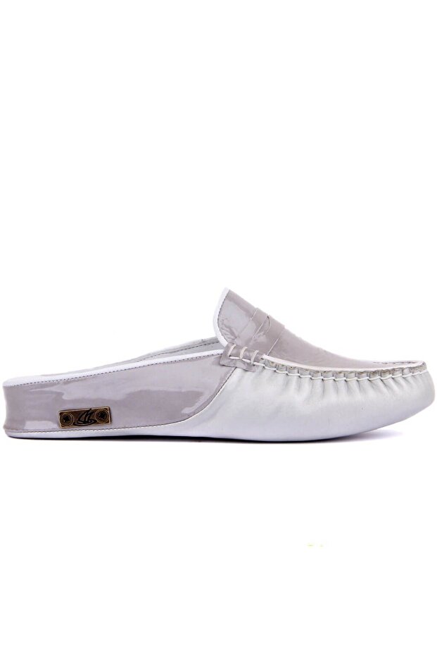 - Gray Leather Women's House Slippers 109-557-X