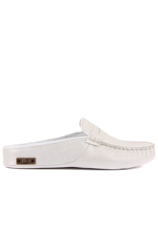 - Beige Satin Leather Women's House Slippers 109-557-X