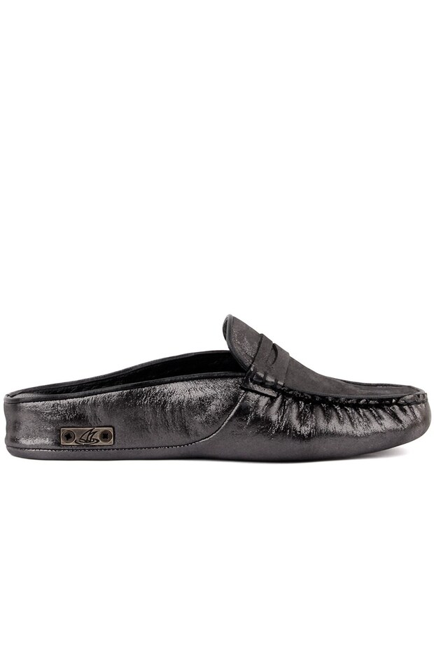 - Silver Leather Women's House Slippers 109-560-B