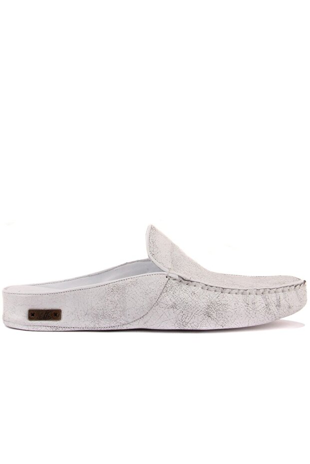 - White Leather Antique Men's House Slippers 110-547-X