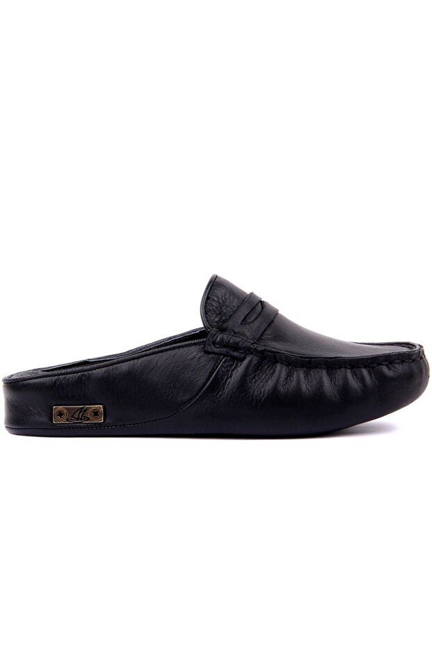 - Black Leather Belted Women's House Slippers 109-557-X