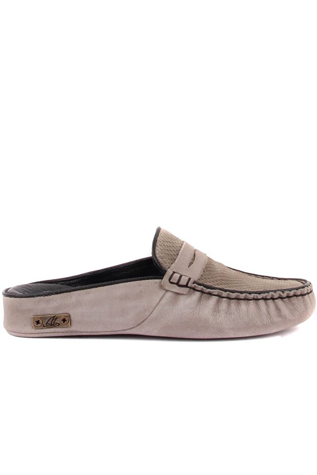 - Gray Leather Women's House Slippers 109-557-X